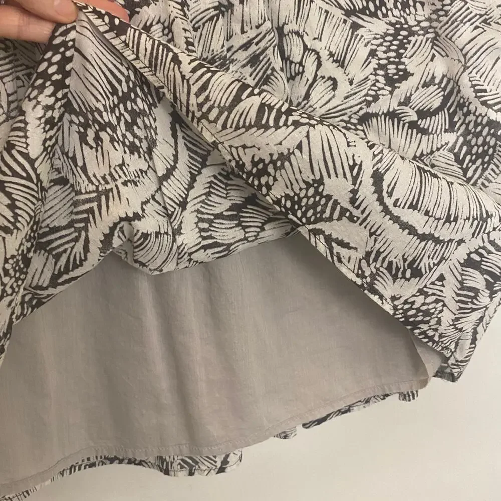 Eddie Bauer Cotton Floral Print A-Line Skirt Lightweight Brown White Size 6 90's